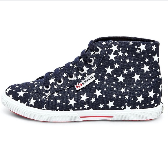 Superga Navy Stars High-Top Canvas Sneakers 7/7.5 - Picture 1 of 8